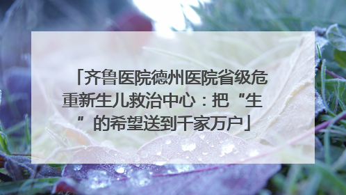 齐鲁医院德州医院省级危重新生儿救治中心：把“生”的希望送到千家万户